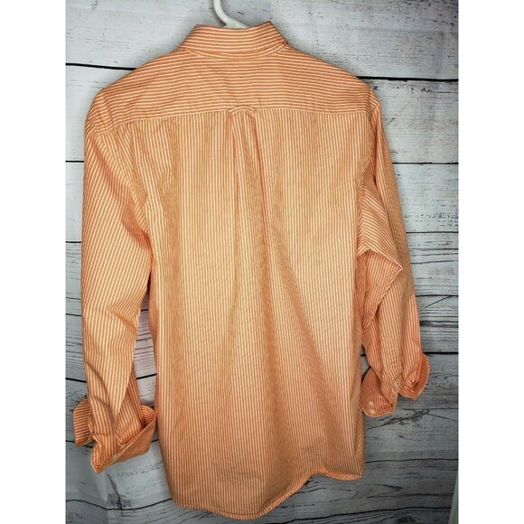 IZOD Men Long Sleeve Button Up Medium Tangerine/White Dream Pinstripe Shirt - Picture 2 of 12